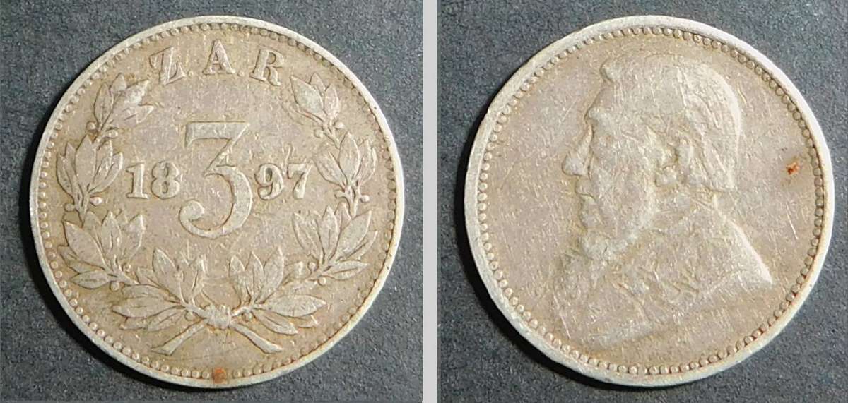 Paul Kruger ZAR: Silver 3-Pence 1897