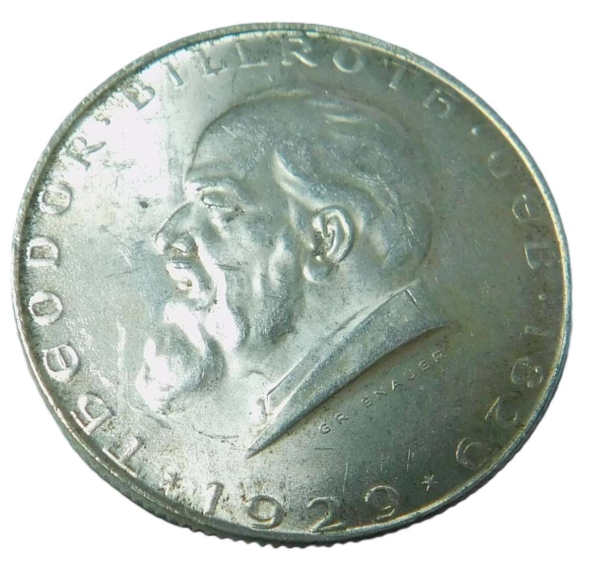 Austria Silver 2-Schilling 1929 (Theodor Billroth)