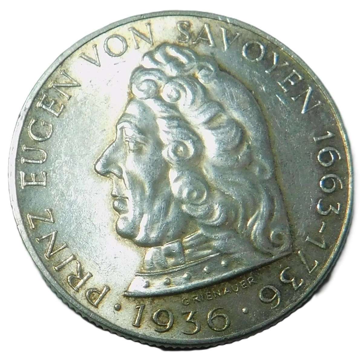 Austria Silver 2-Schilling 1936 (Prince Eugen of Savoy)
