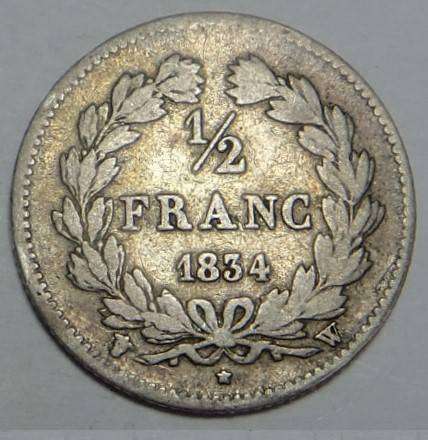France, Louis Philippe I, Silver Half Franc of 1834