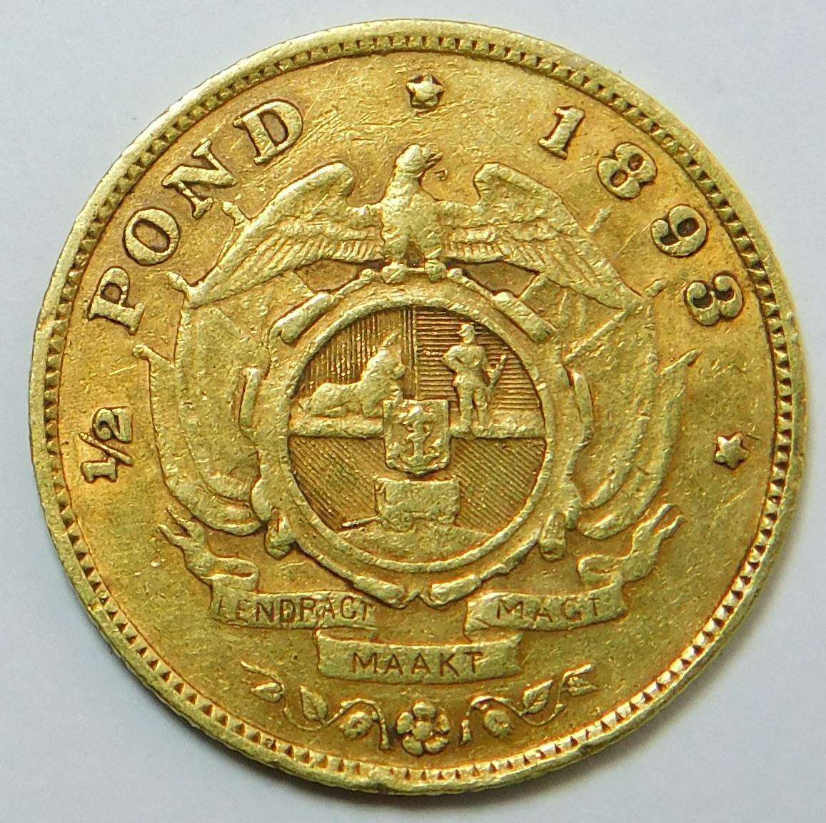 The SCARCE 1893 Paul Kruger ZAR Gold Half-Pond