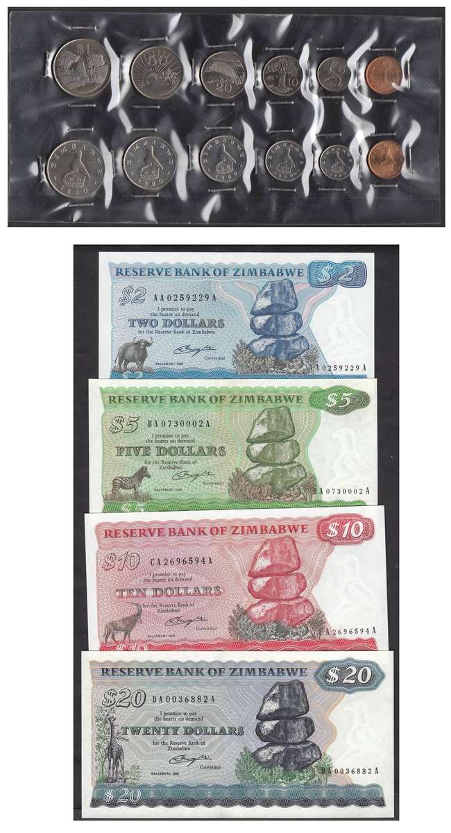 Zimbabwe: First Coin Set(s) and Banknotes of 1980