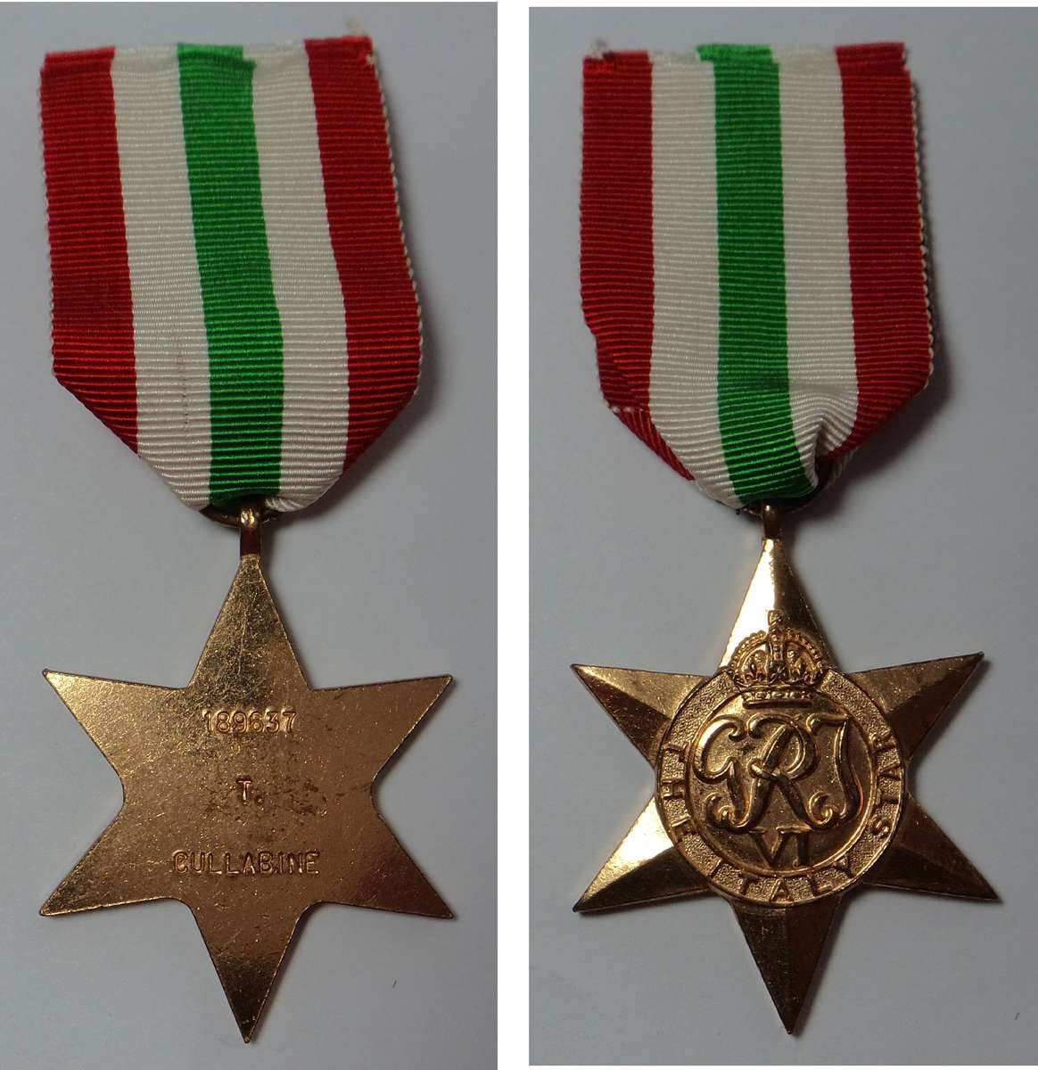 WW2 Italian Star to 189637 T. Cullabine