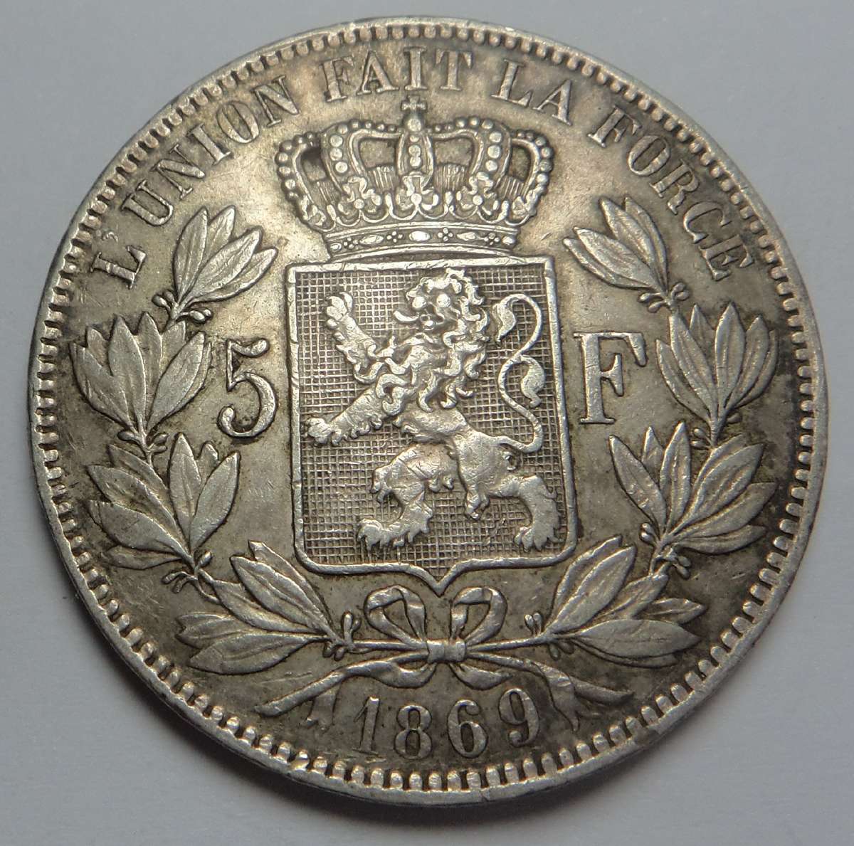 Belgium, Leopold II, Silver 5 Francs of 1869