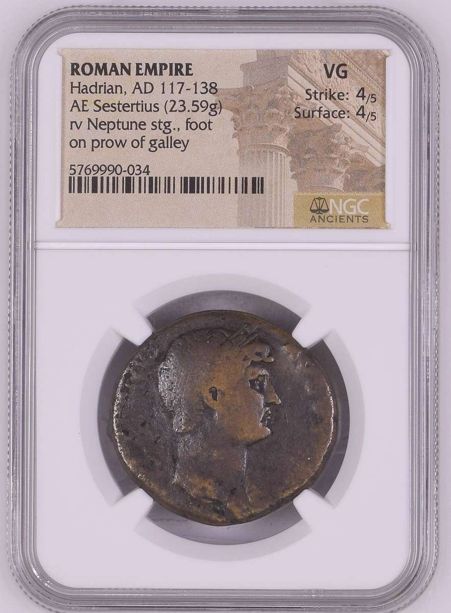 Rome: Hadrian, AD 117-138, Sestertius NGC Certified