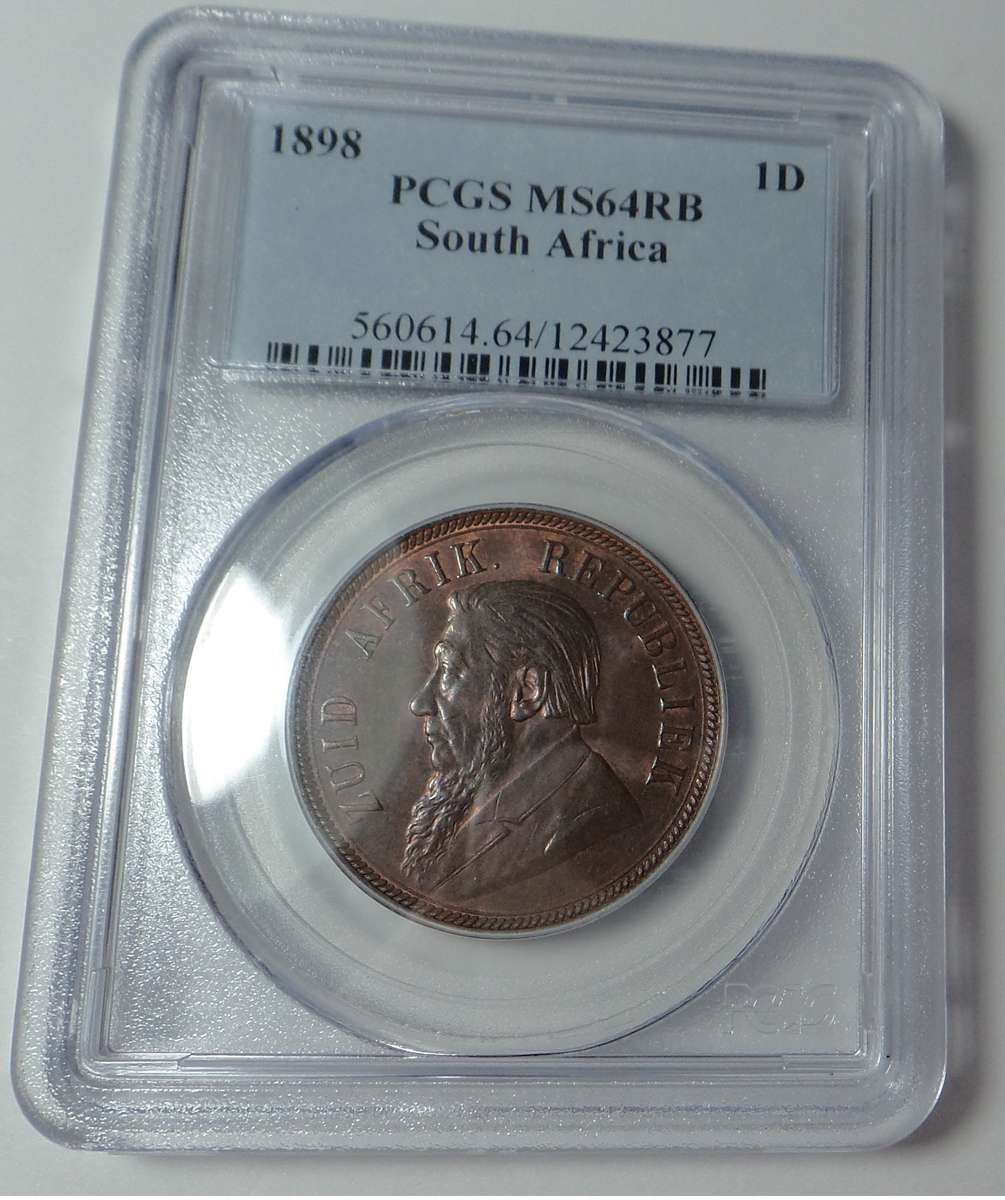 Paul Kruger ZAR Penny 1898: PCGS MS 64 RB