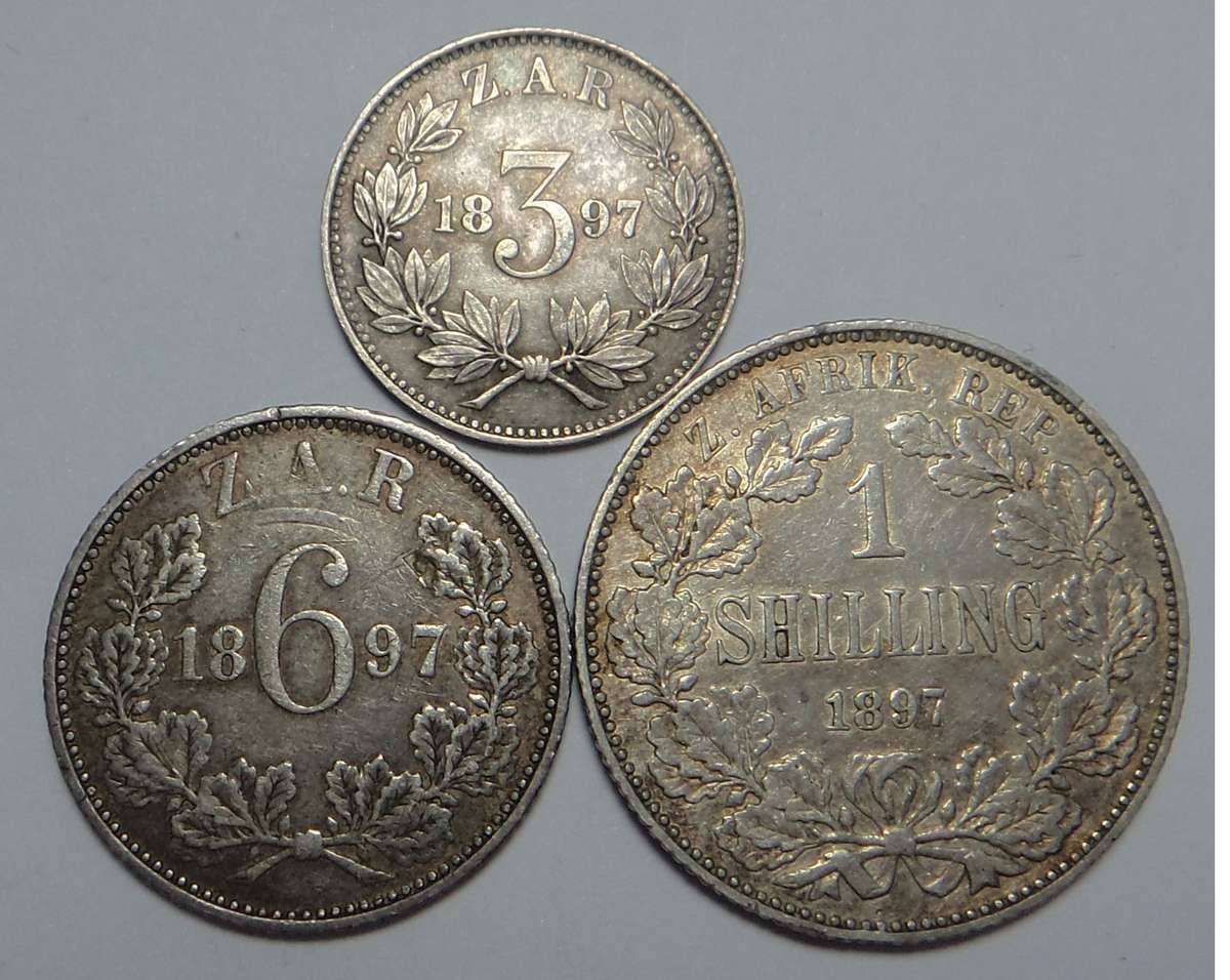 Paul Kruger ZAR: 3d, 6d & 1/- Set of 1897