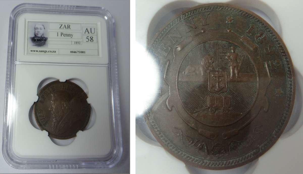 Paul Kruger ZAR Penny 1892 Sangs AU 58