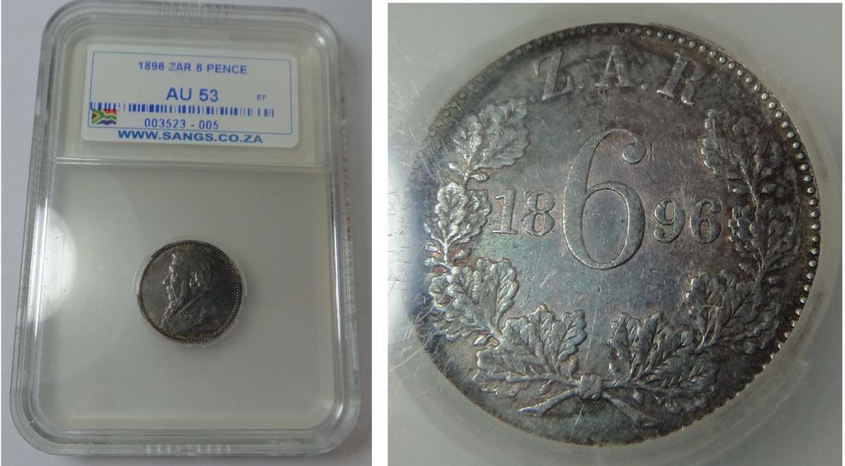 Paul Kruger ZAR 6 Pence 1896 Sangs AU 53