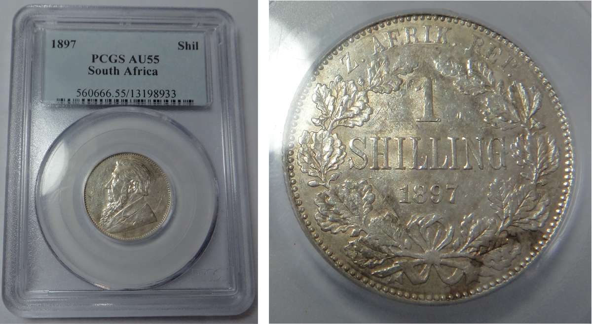 Paul Kruger ZAR Shilling 1897 PCGS AU 55 (2 available)