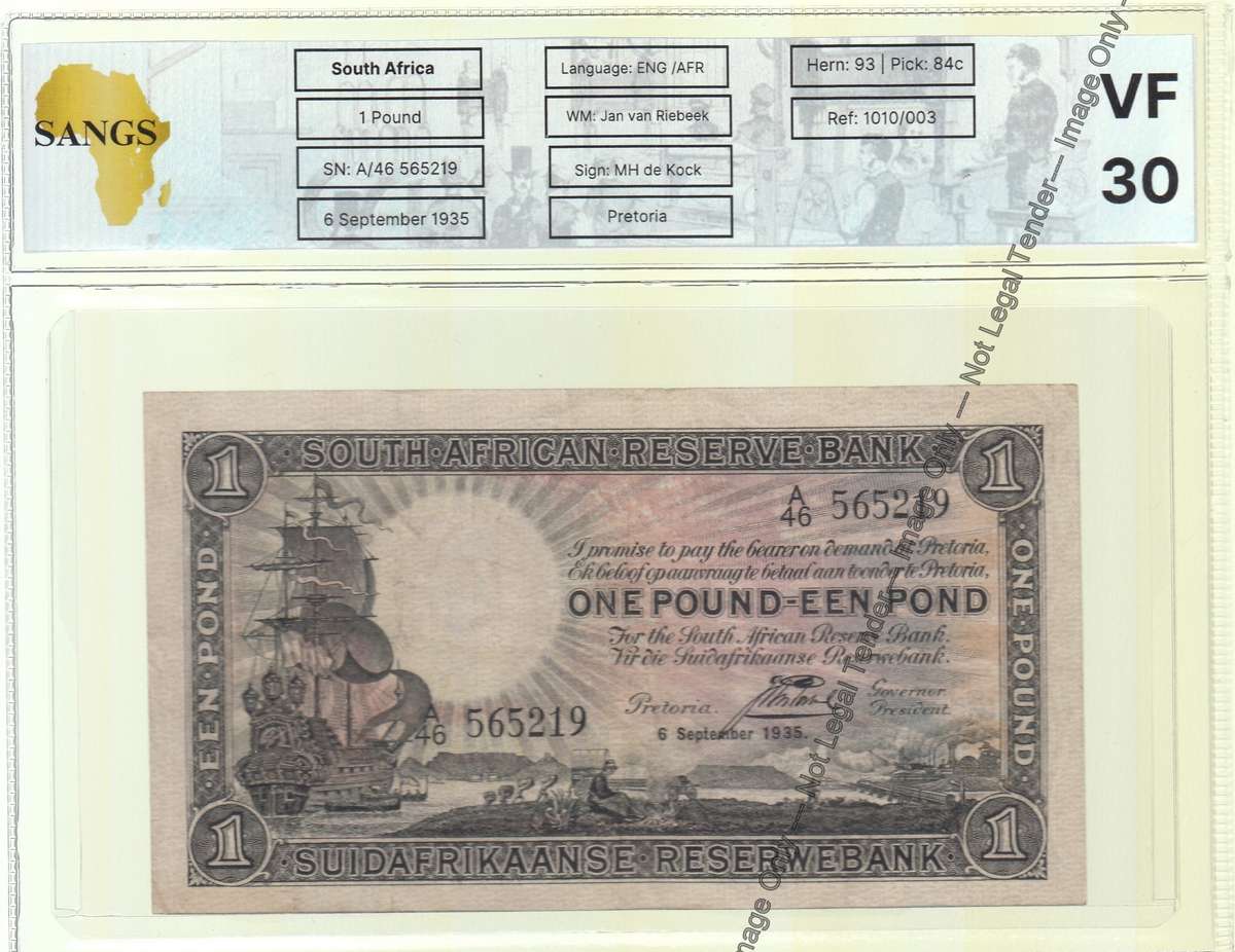 J Postmus One Pound Note of 6 September 1935: Sangs VF 30