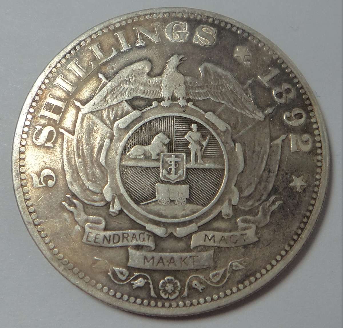 Paul Kruger ZAR: 5-Shillings (Single Shaft) of 1892