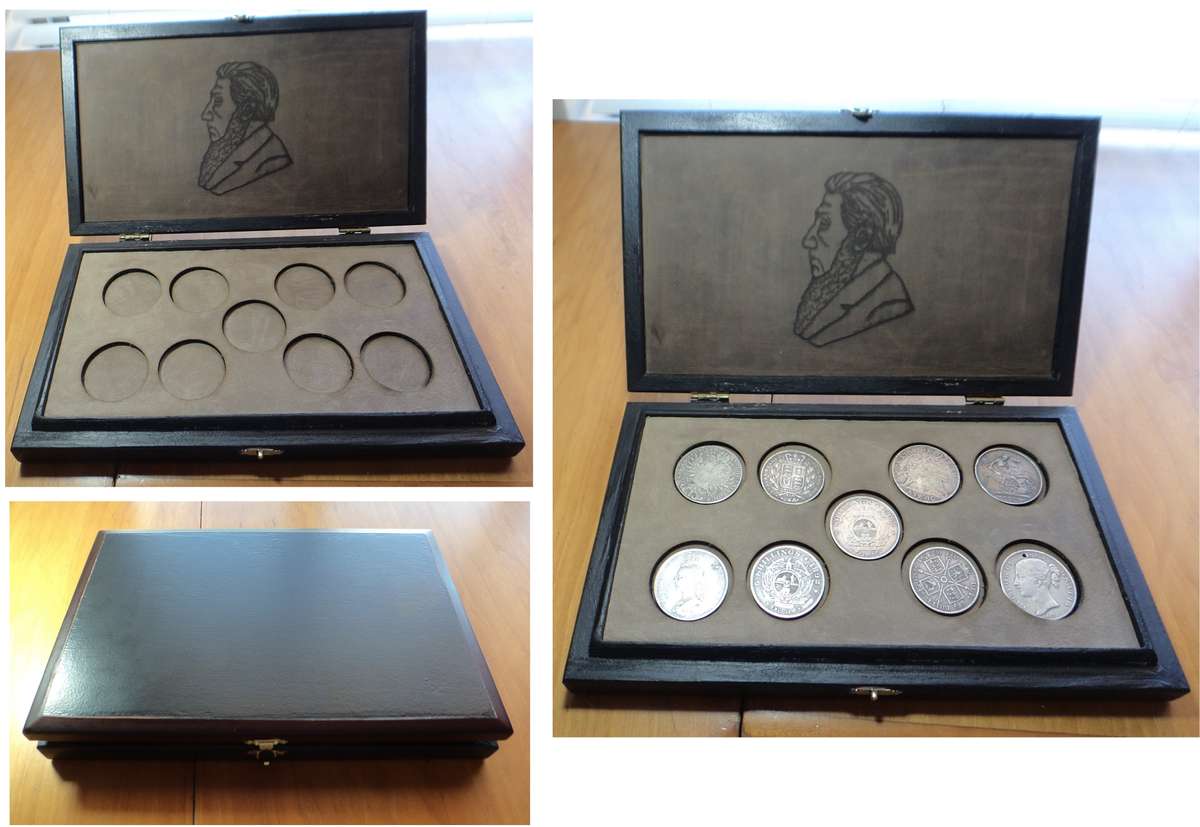 Wooden Box for storing Crown-sized Coins or Medals