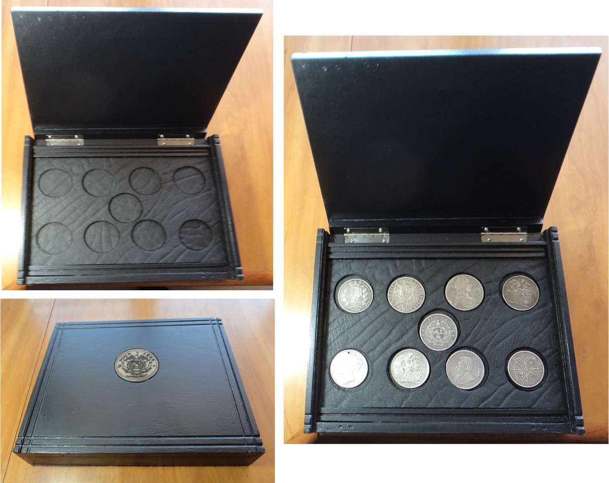 Wooden Box for storing Crown-sized Coins or Medals