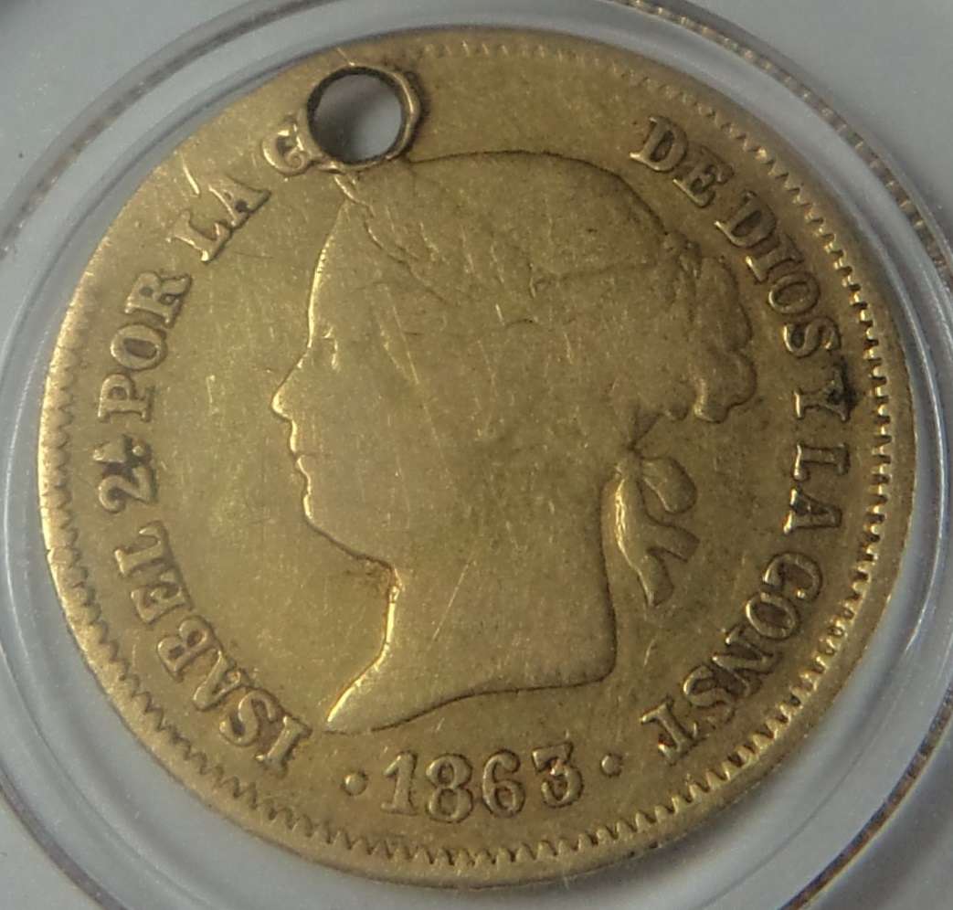 Philippines: GOLD 1 Peso of Isabella II dated 1863