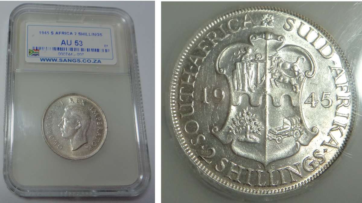Union of SA: 2-Shillings of 1945: Sangs AU 53