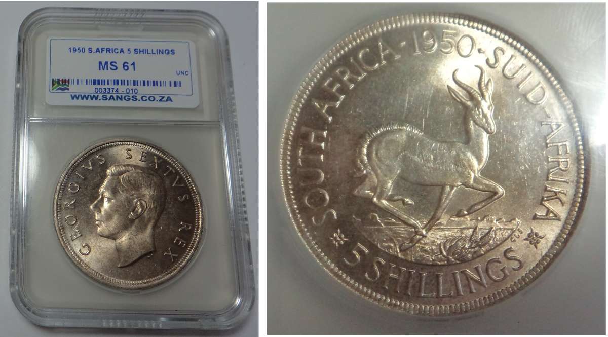 Union of SA: Crown (5/-) of 1950: Sangs MS 61