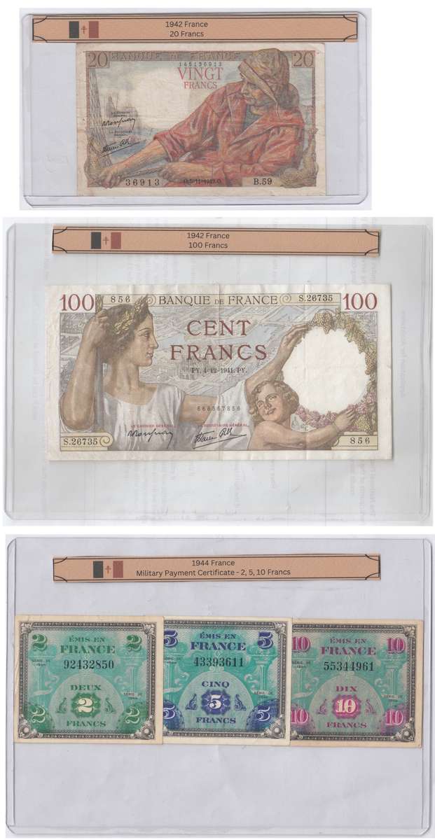 World War 2 Banknote Collection: France 1942-1944