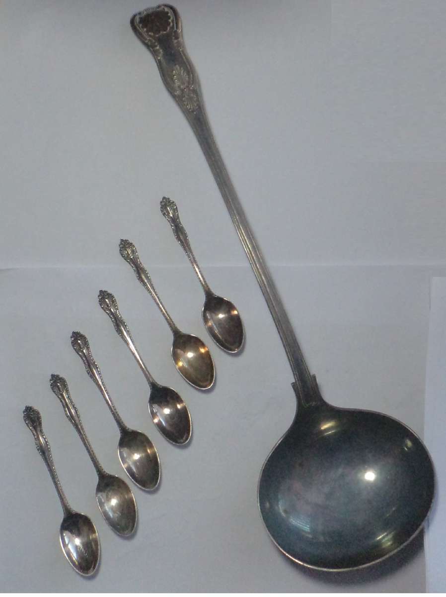 Antique Soup Ladle & Six Sterling Silver Hallmarked Teaspoons