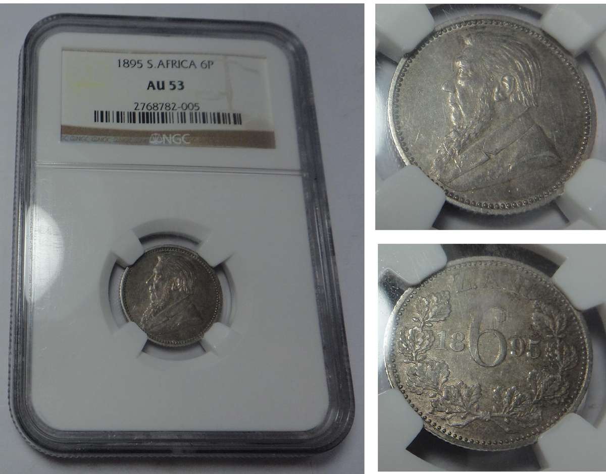 Paul Kruger ZAR 6-Pence 1895: NGC AU53