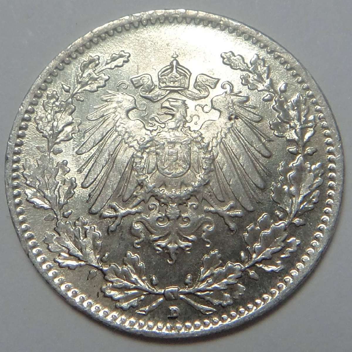 Germany: Silver Half Mark 1918 D (Mint State)