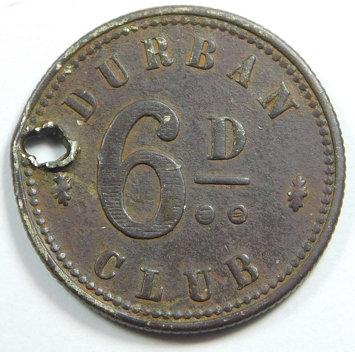 Durban Club 1860 6d (MTB # MB645) Cat. Value R5000