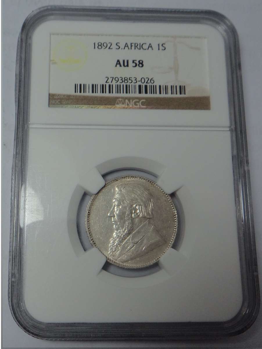 Paul Kruger ZAR: Shilling of 1892: NGC AU58