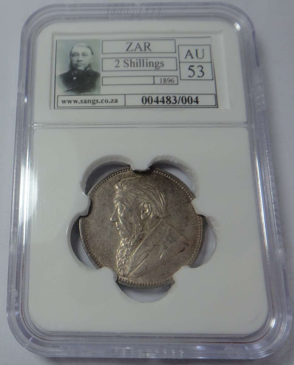 Paul Kruger ZAR: 2-Shillings of 1896: Sangs AU53