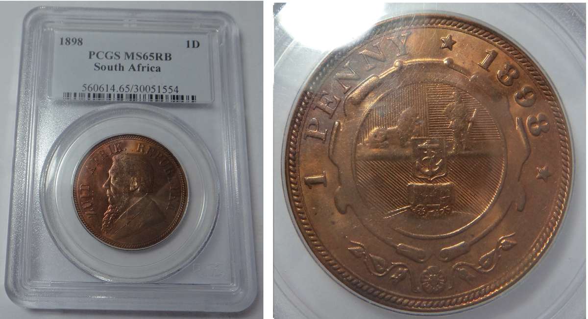Paul Kruger ZAR: Penny of 1898: PCGS MS65 RB