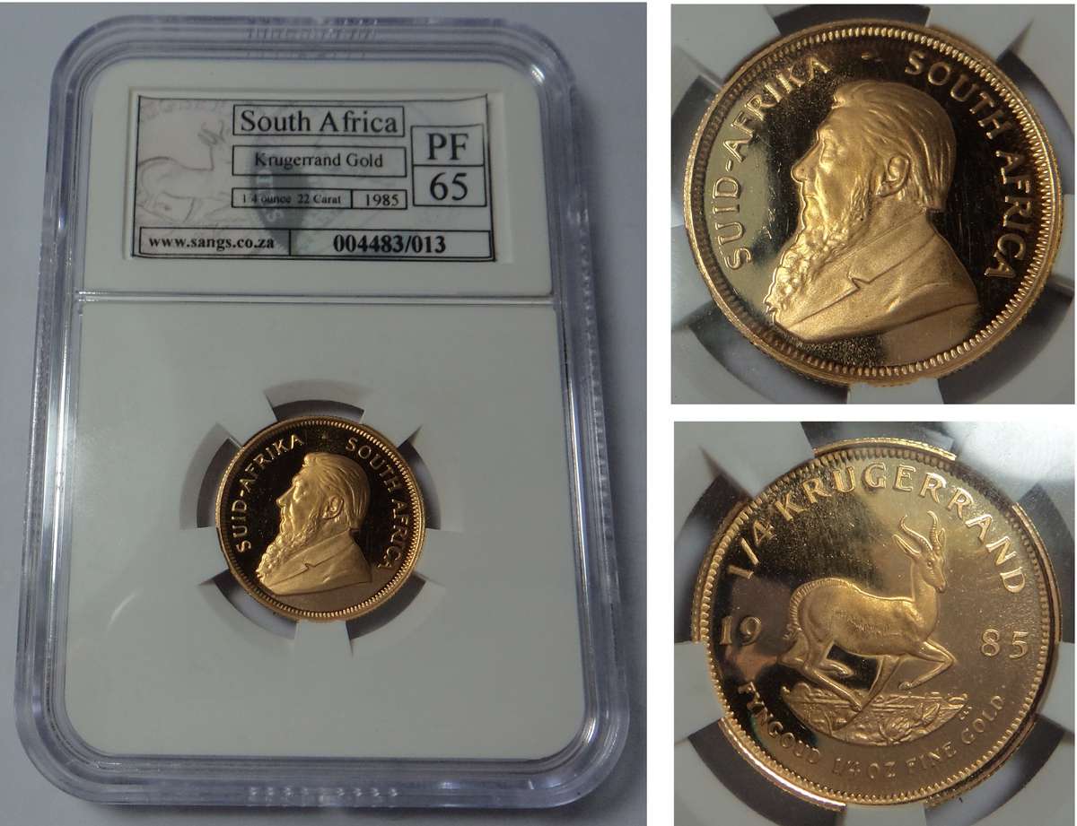 Republic of SA: Quarter Gold Krugerrand 1985: Sangs PF65