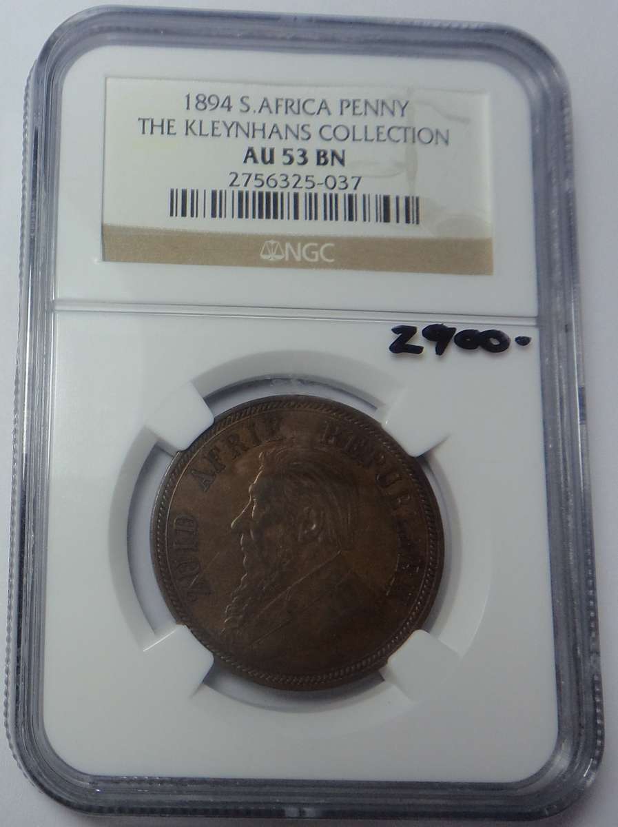 Paul Kruger ZAR Penny 1894: NGC AU53 BN