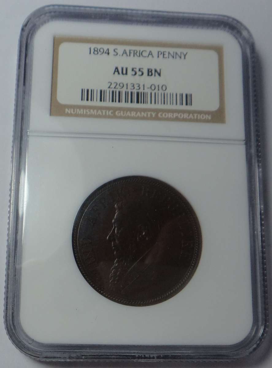 Paul Kruger ZAR Penny 1894: NGC AU55 BN