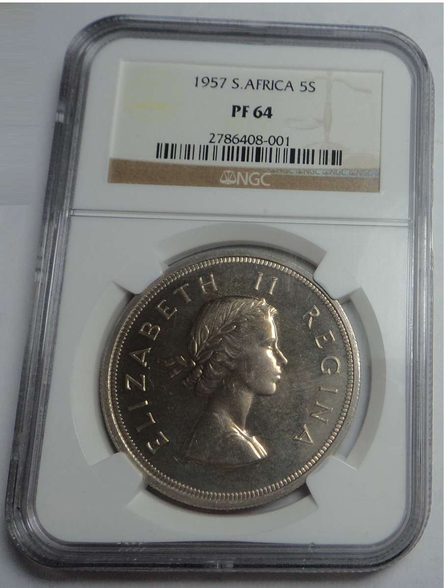 1957 SA Crown (5/-) NGC graded PF64