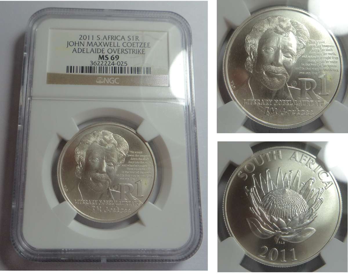 RSA Silver R1 2011 (JM Coetzee) NGC MS69 Adelaide Overstrike