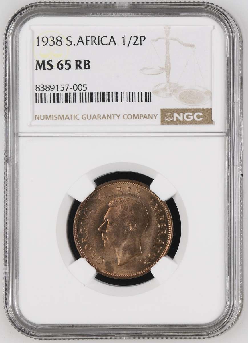 Union of SA: ½  Penny 1938 NGC MS65 RB (Top Pop)