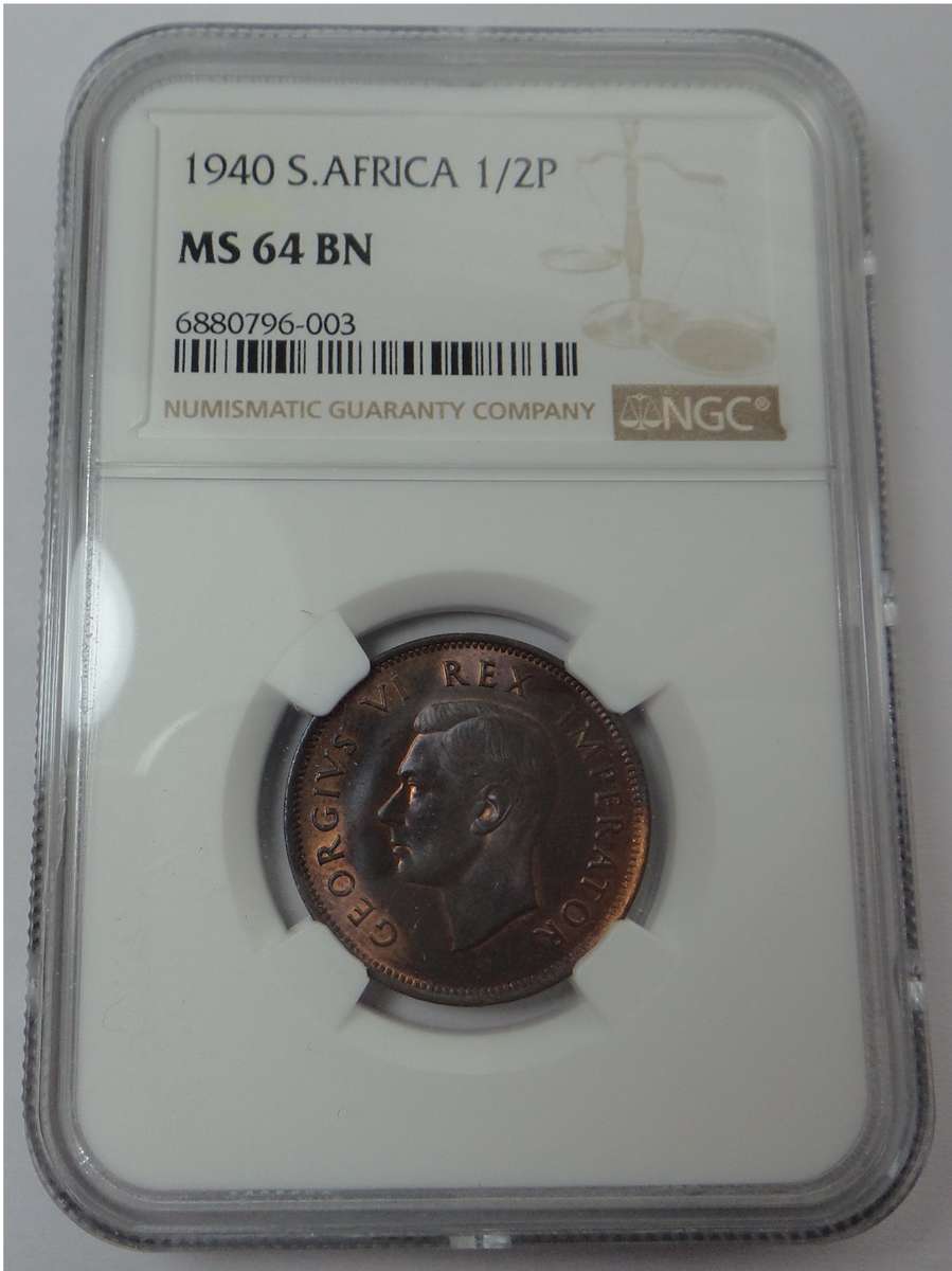 1940 Half Penny: NGC graded MS 64 BN