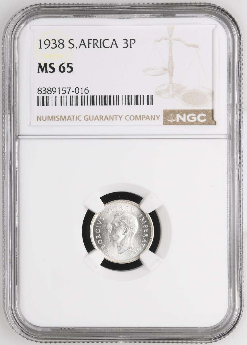 Union of SA: 3 Pence 1938 NGC MS65