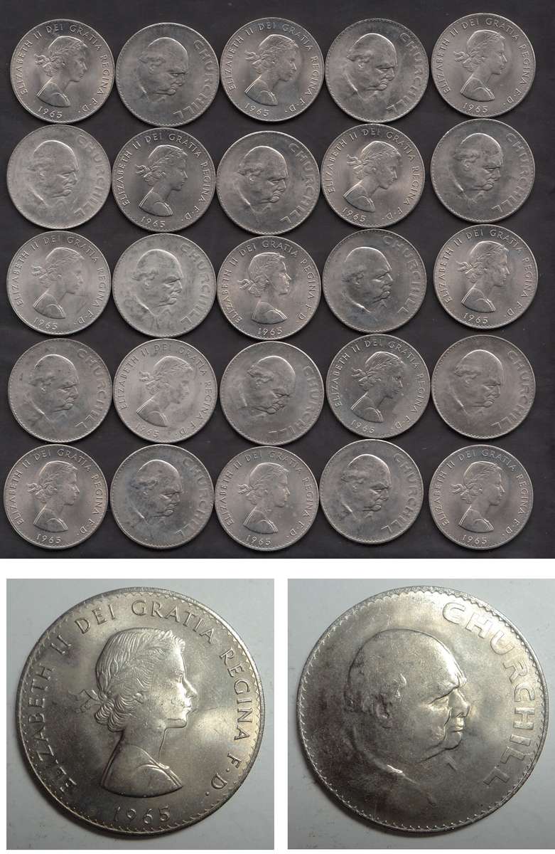 Collection of 25 Winston Churchill Crowns (5-Shillings) of 1965