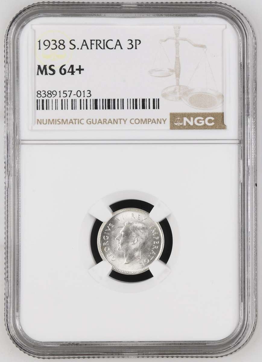 Union of SA: 3 Pence 1938 NGC MS64+