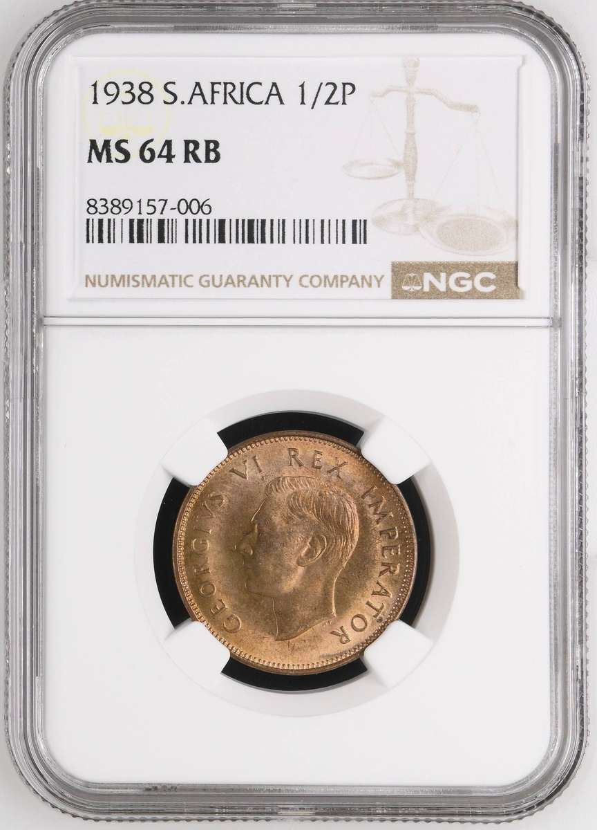 Union of SA: ½ Penny 1938 NGC MS64 RB