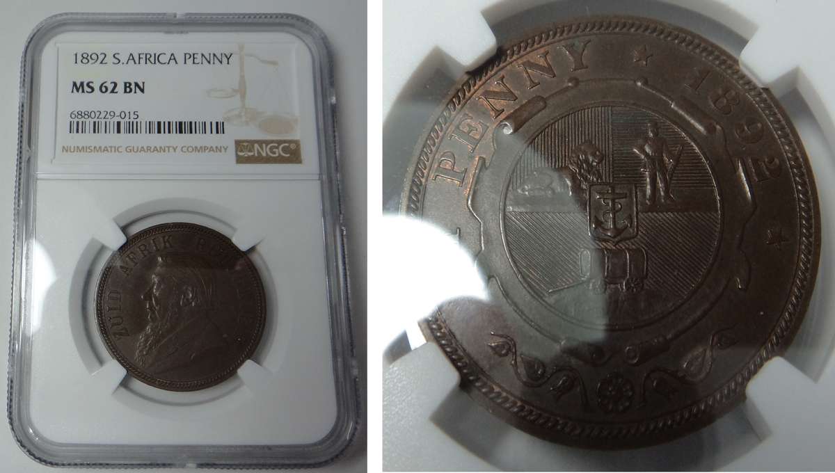 Paul Kruger ZAR Penny 1892: NGC MS 62 BN