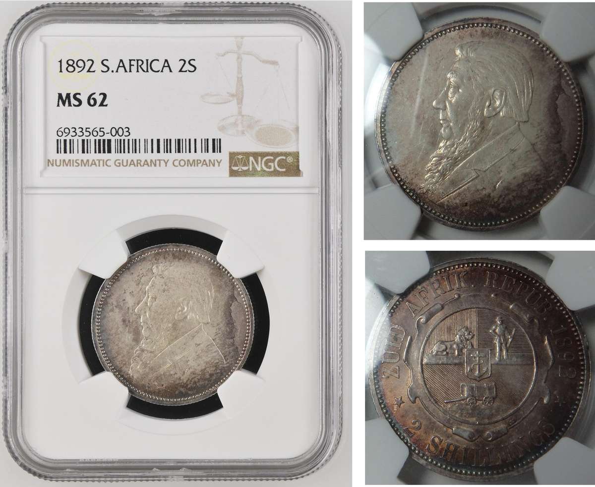 Paul Kruger ZAR 2-Shillings 1892, NGC MS62