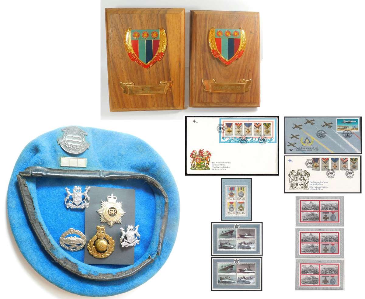 Collection of various Militaria items including RSA Stamps