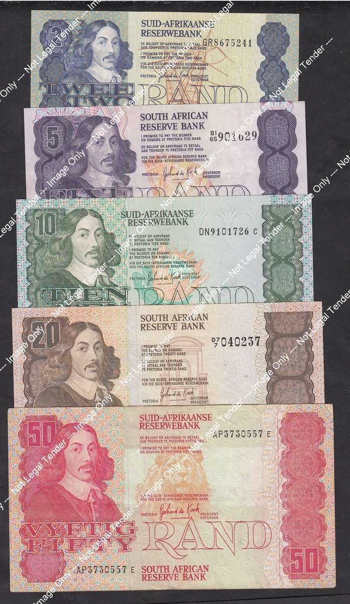 G de Kock: Type Set of Jan van Riebeeck banknotes (2 sets available)