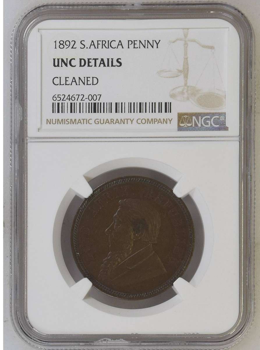 1892 Paul Kruger ZAR Penny: NGC UNC Details
