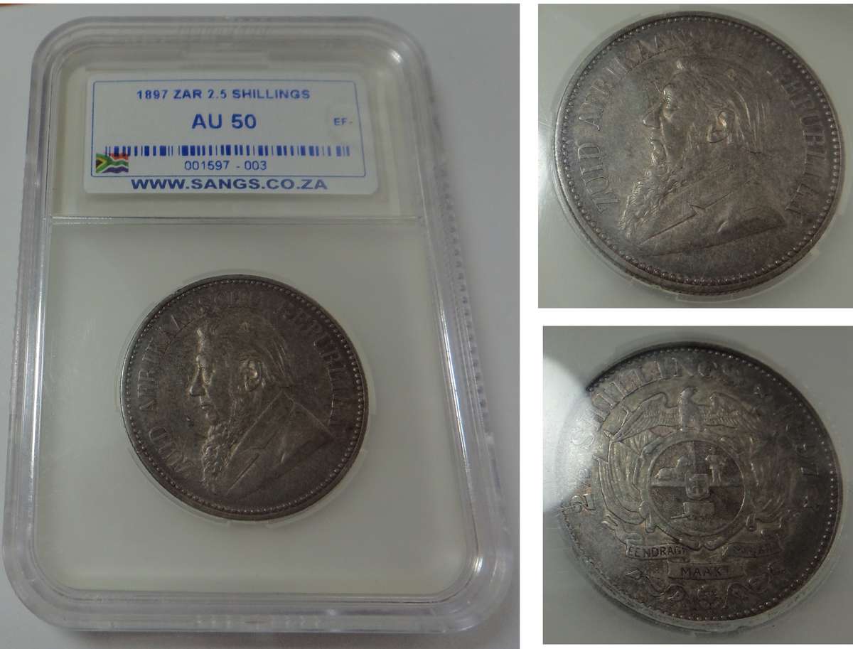 Paul Kruger ZAR: Half-Crown of 1897, Sangs AU50