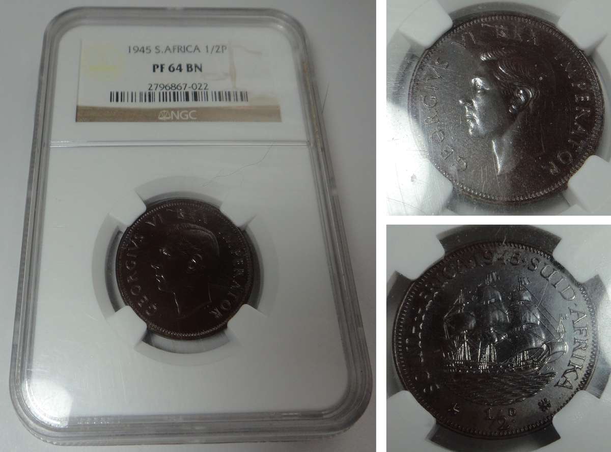 Union of SA, Half Penny 1945, NGC PF 64 BN (Only 150 struck)