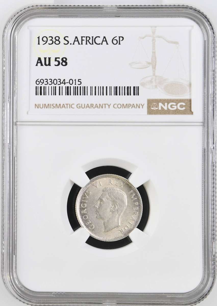 Union of SA: 6-Pence of 1938: NGC AU58