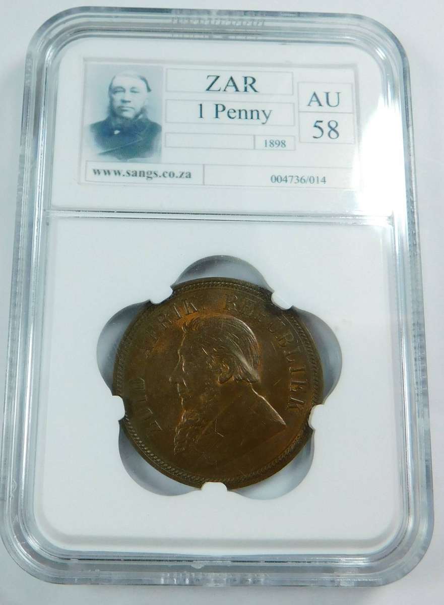 Paul Kruger ZAR Penny 1898: Sangs AU 58 (2 available)