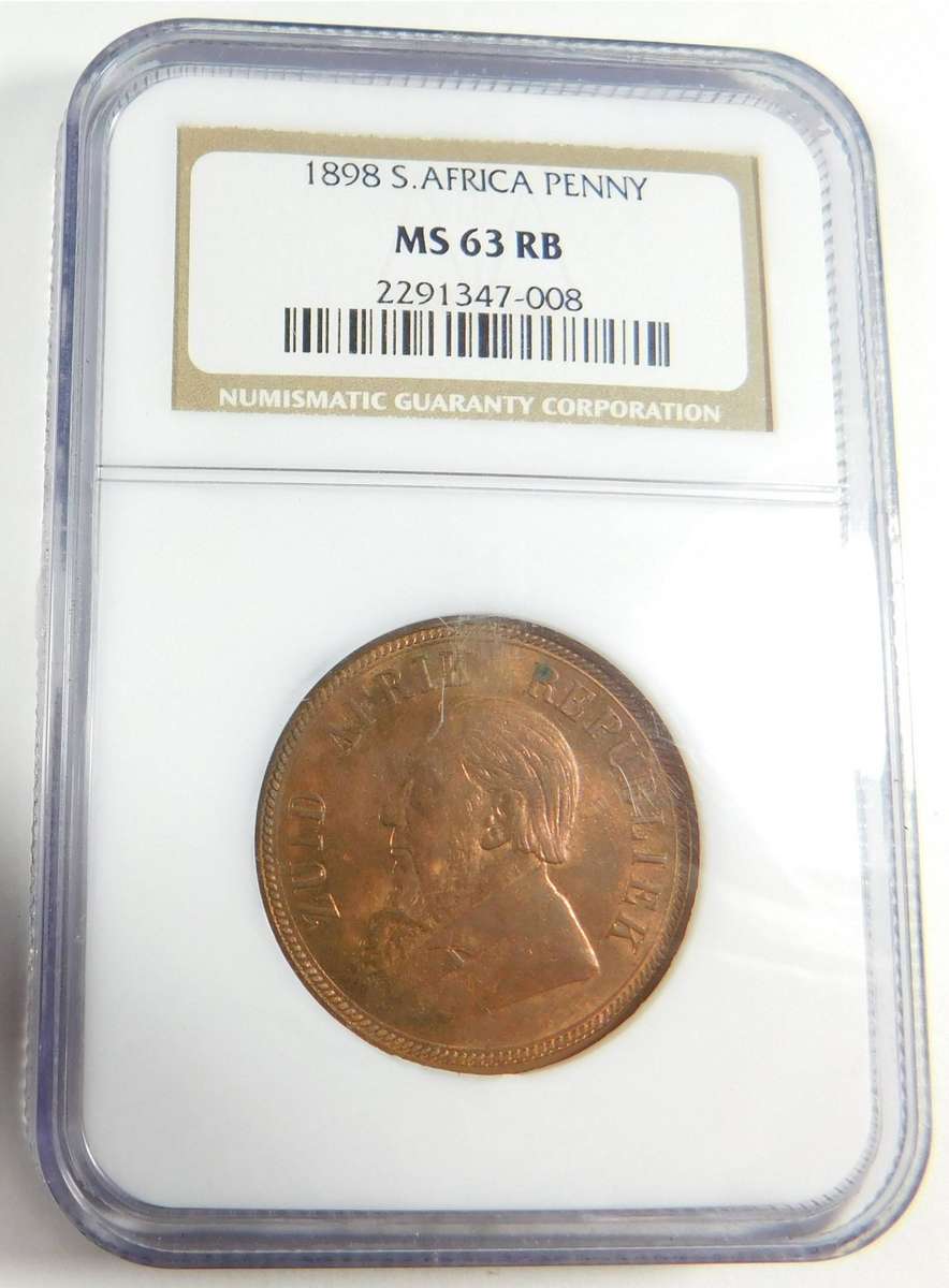 Paul Kruger ZAR: Penny 1898: NGC MS 63 RB